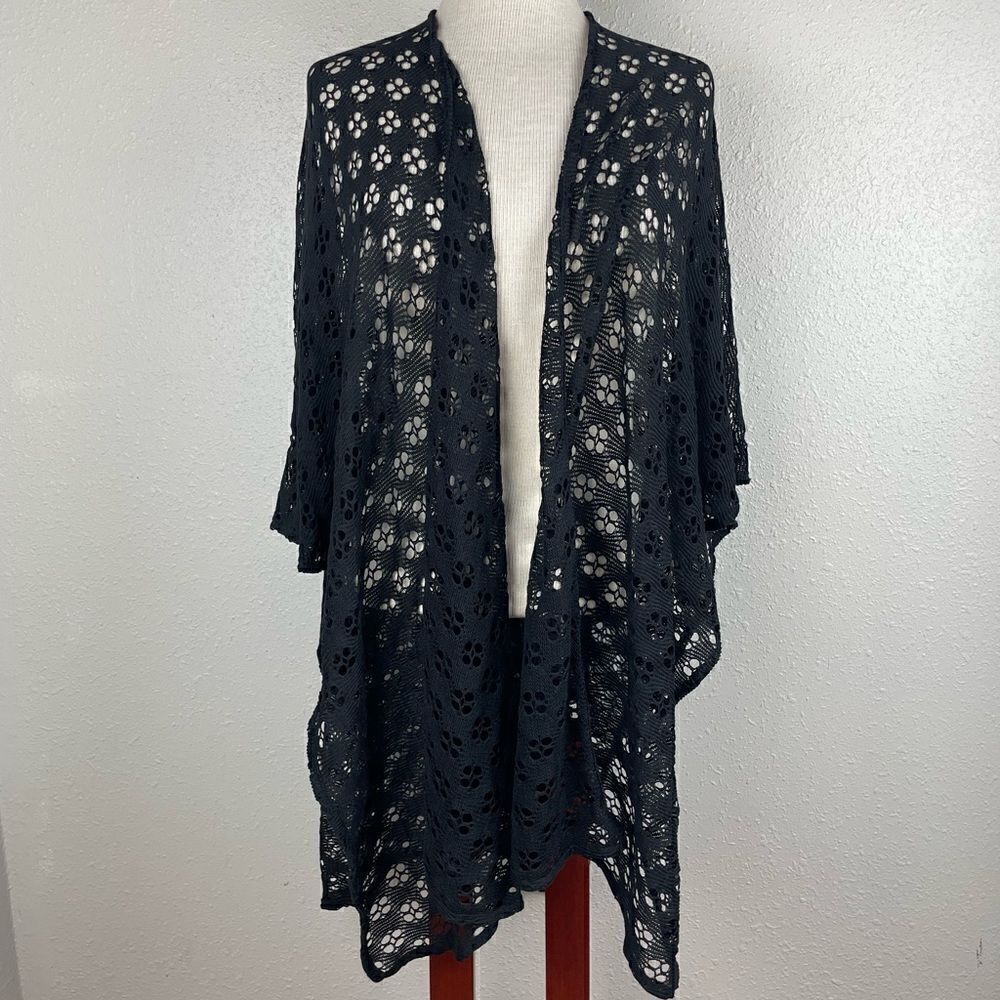 Envision Studio Black Loose Knit Cardigan Sweater Wrap One Size Fits All EUC